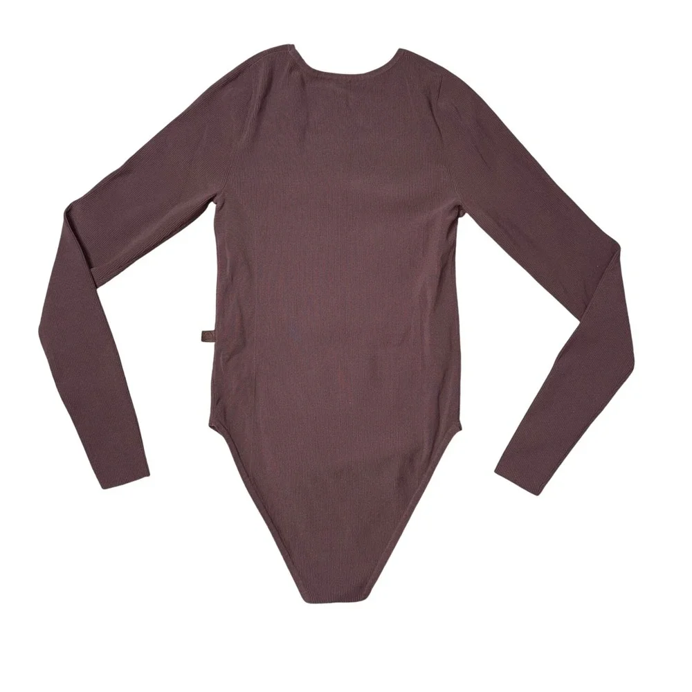 Lululemon Ribbed Long Sleeve Bodysuit Women‎ XS/S Brown Good Espresso Scoop Neck